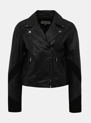 Čierna kožený bunda s semišovými detailmi VILA Blice
