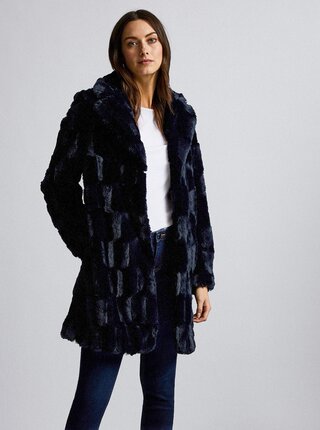 Tmavomodrý kabát z umelej kožušiny Dorothy Perkins