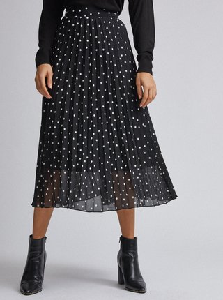 Čierna bodkovaná plisovaná midi sukňa Dorothy Perkins