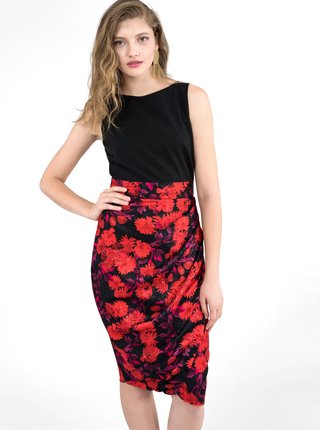Čierno-červené kvetované púzdrové šaty Closet