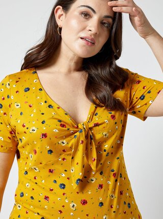 Horčicové kvetované tričko Dorothy Perkins Curve