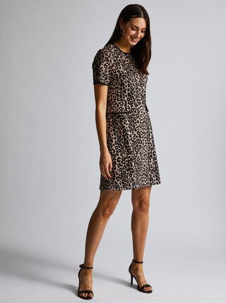 Čierno-hnedé šaty s leopardím vzorom v semišovej úprave Dorothy Perkins