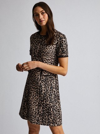 Čierno-hnedé šaty s leopardím vzorom v semišovej úprave Dorothy Perkins
