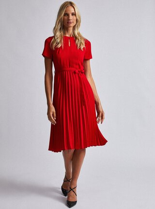 Červené midi šaty s plisovanou sukňou Dorothy Perkins
