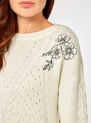 Krémový sveter s výšivkou kvetov Dorothy Perkins