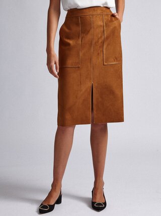 Hnedá púzdrová sukňa v semišovej úprave Dorothy Perkins