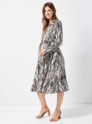 Čierno–béžové tehotenské košeľové šaty s hadím vzorom Dorothy Perkins Maternity