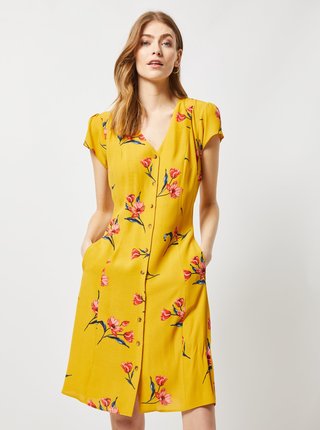 Horčicové kvetované šaty Dorothy Perkins Tall