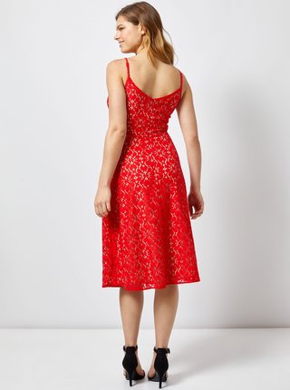Červené čipkované šaty na ramienka Dorothy Perkins