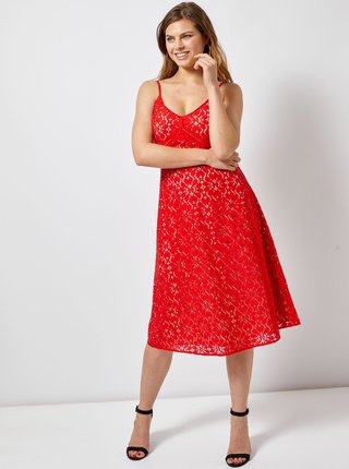 Červené čipkované šaty na ramienka Dorothy Perkins
