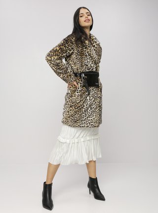 Svetlohnedý kabát z umelej kožušiny s leopardím vzorom M&Co
