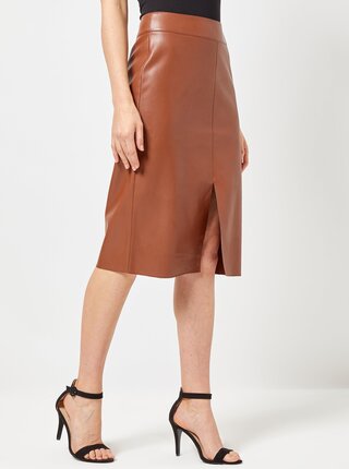 Hnedá koženková púzdrová sukňa Dorothy Perkins Tan