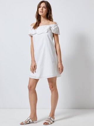 Biele šaty s madeirou a odhalenými ramenami Dorothy Perkins