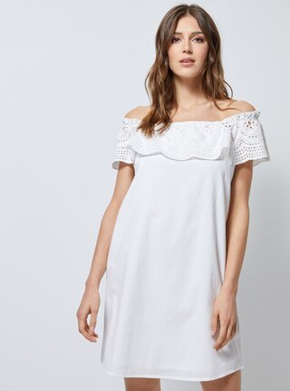 Biele šaty s madeirou a odhalenými ramenami Dorothy Perkins