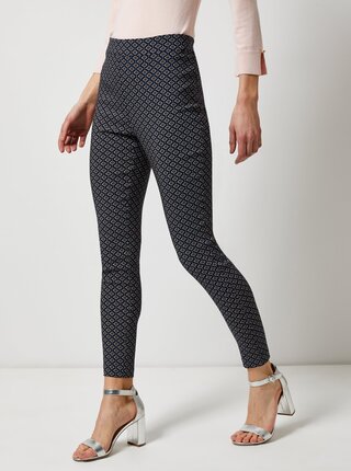 Tmavomodré vzorované skrátené skinny nohavice s vysokým pásom Dorothy Perkins