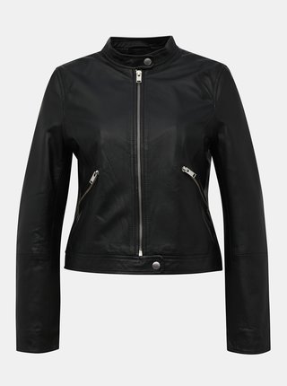Čierna kožená bunda Selected Femme Mascha