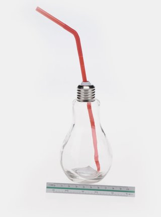Malá sklenice s červeným brčkem ve tvaru žárovky Dakls