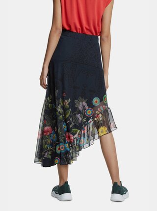 Tmavomodrá vzorovaná midi sukňa Desigual