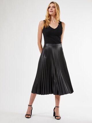 Čierna plisovaná midi sukňa s povrchovou úpravou Dorothy Perkins