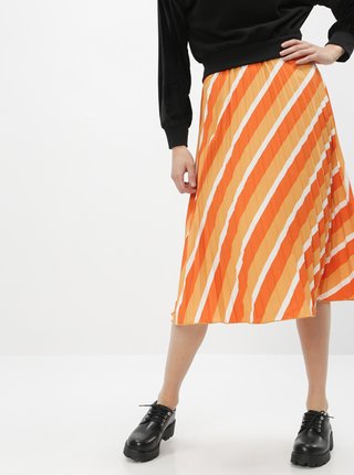 Oranžová pruhovaná plisovaná midi sukňa ONLY Agnes