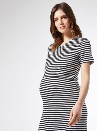 Biele pruhované tehotenské/dojčiace basic maxišaty Dorothy Perkins Maternity