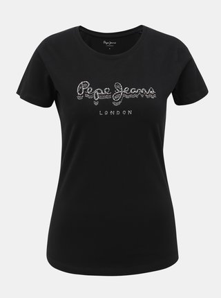 Čierne dámske tričko s ozdobnými kamienkami Pepe Jeans Beatrice