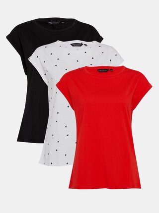 Sada tří basic triček v černé, bílé a červené barvě Dorothy Perkins
