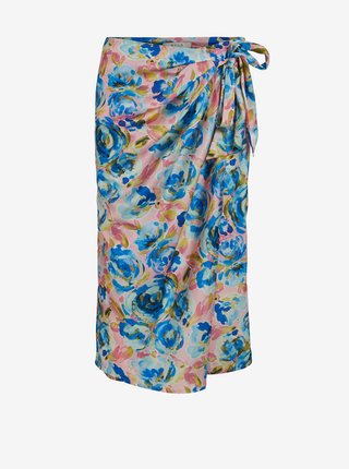 Ružovo-modrá kvetovaná zavinovacia sukňa VILA Akvaralla
