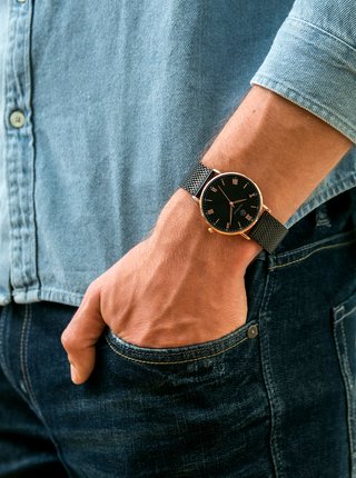 Unisex hodinky s čiernym nerezovým remienkom Paul McNeal