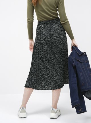 Čierno-zelená plisovaná midi sukňa so zebrím vzorom VERO MODA Ebony