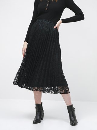 Čierna krajková plisovaná midi sukňa Tom Tailor Denim