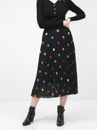 Černá puntíkovaná plisovaná midi sukně Dorothy Perkins
