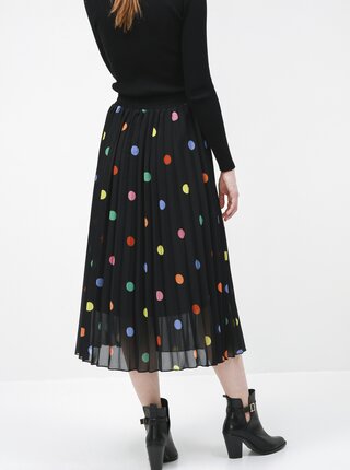 Černá puntíkovaná plisovaná midi sukně Dorothy Perkins
