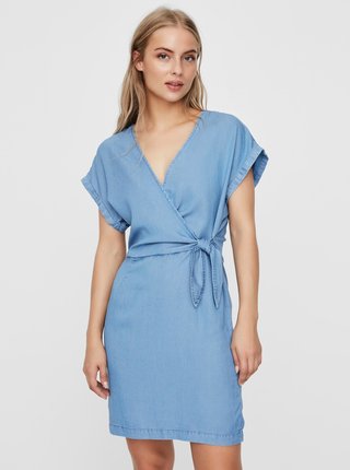 Modré rifľové zavinovacie šaty VERO MODA Lisa
