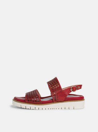 Červené kožené sandále na platforme Tamaris