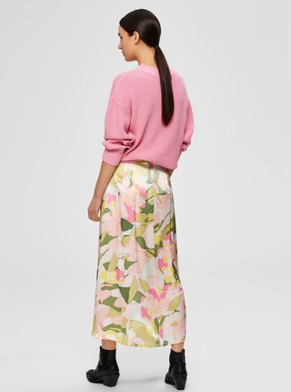 Zeleno-ružová kvetovaná midi sukňa Selected Femme Mola