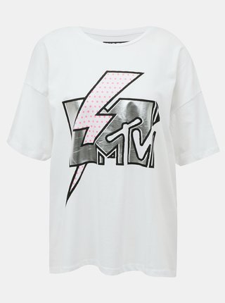 Biele voľné tričko s potlačou Noisy May Isa MTV
