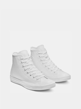 Bílé unisex kotníkové kožené tenisky Converse Chuck Taylor All Star Tonal Leather