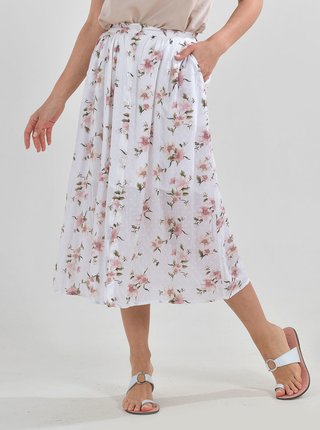 Biela kvetovaná midi sukňa Ble