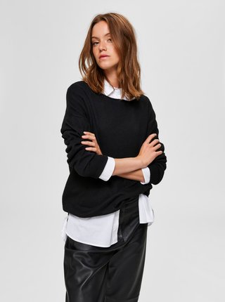 Čierny sveter s prímesou vlny Selected Femme