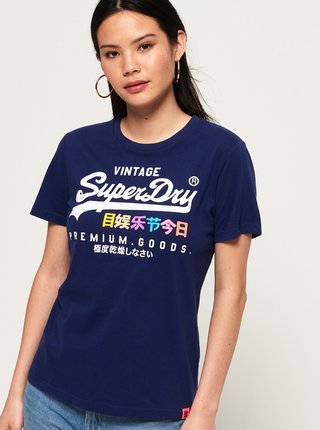 Tmavomodré dámske tričko s potlačou Superdry