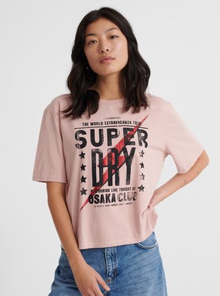 Svetloružové dámske tričko s potlačou Superdry