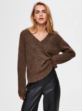 Hnědý vlněný svetr Selected Femme Lulu
