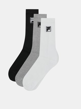 Sada troch párov ponožiek v bielej, čiernej a šedej farbe FILA