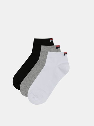 Sada tří párů ponožek v bílé, černé a šedé barvě FILA