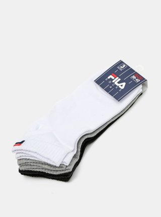 Sada tří párů ponožek v bílé, černé a šedé barvě FILA