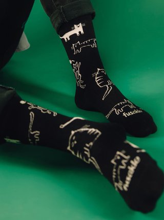 Černé vzorované ponožky Fusakle Čauky Mňauky