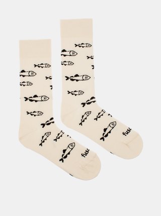 Krémové vzorované ponožky Fusakle Chyť rybu