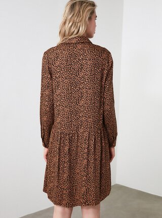 Hnedé košeľové šaty s leopardím vzorom Trendyol