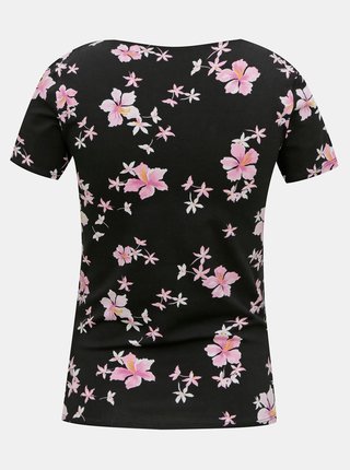 Čierne kvetované tričko s pásmi na dekolte TALLY WEiJL